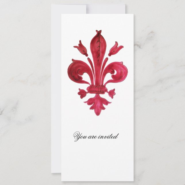 Invitation ANTIQUE FLEUR ROUGE DE LIS Damask Gem Monogramme (Devant)