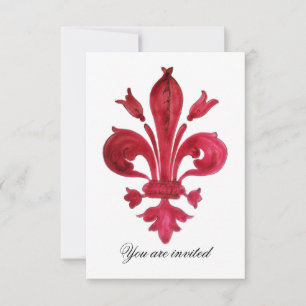 Invitation ANTIQUE FLEUR ROUGE DE LIS Damask Gem Monogramme