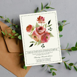 Invitation Antique Floral rose À feuillage persistant Bouquet