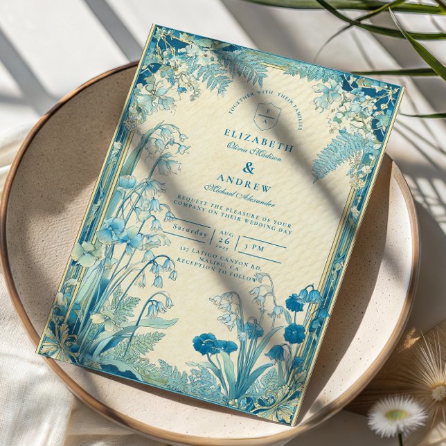 Invitation Antique Garden Blue Flower Wedding (Créateur téléchargé)