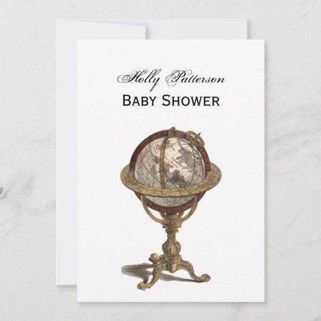 Invitation Antique Globe, Blanc BG V Baby shower (Devant)