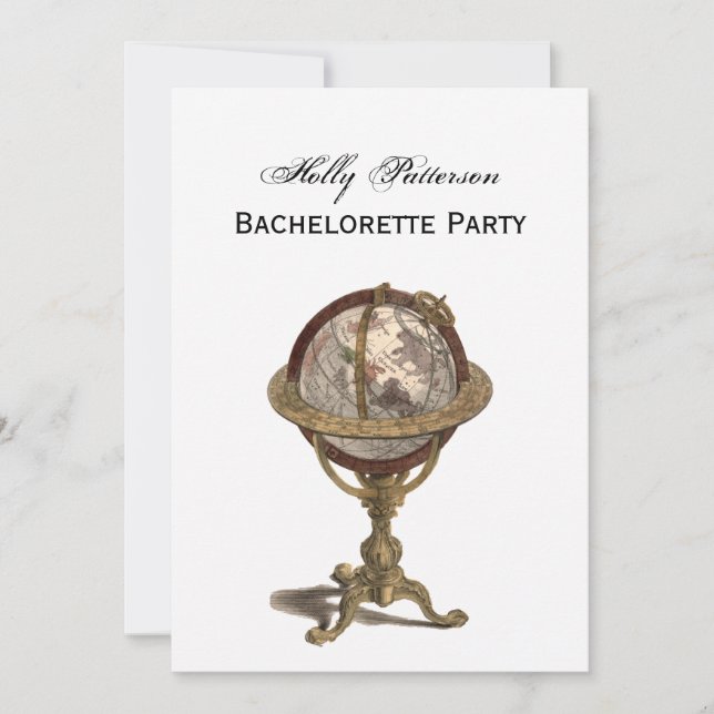 Invitation Antique Globe, Blanc BG V Bachelorette (Devant)