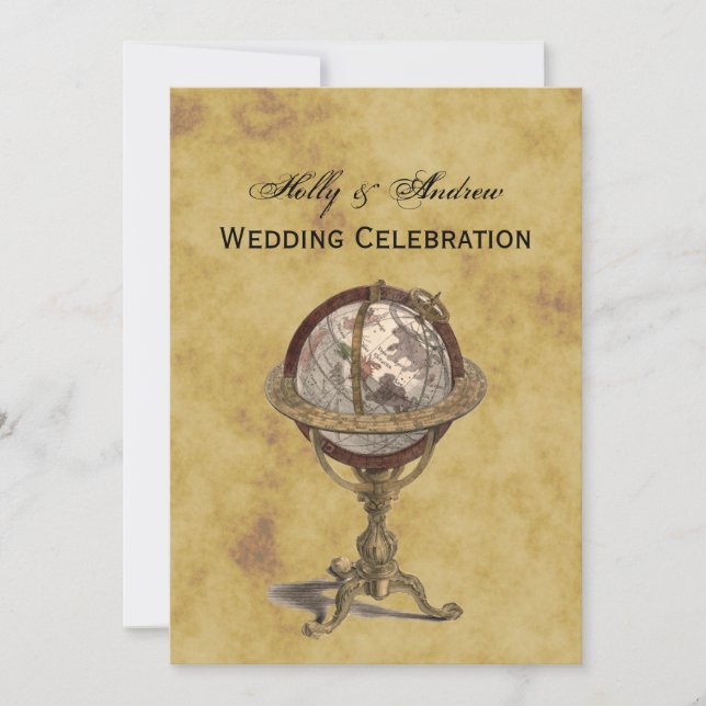 Invitation Antique Globe, Distressed BG V Mariage (Devant)