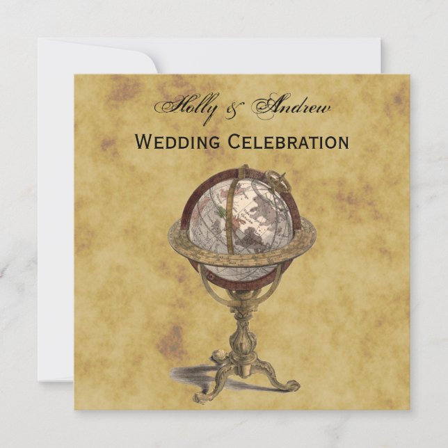 Invitation Antique Globe, Mariage SQ de BG en détresse (Devant)