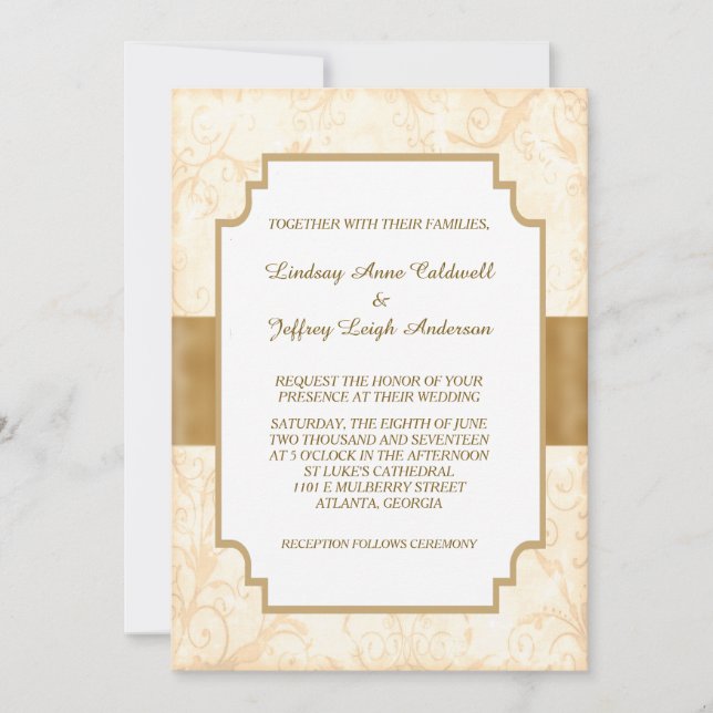Invitation Antique Gold Floral Mariage frontière (Devant)