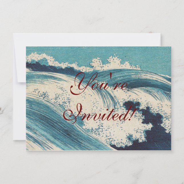 Invitation Antique Japonais Bleu Vagues Océan Imprimer (Devant)