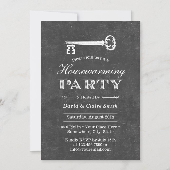 Invitation Antique Key Chalkboard Fête de réchauffement domes (Devant)