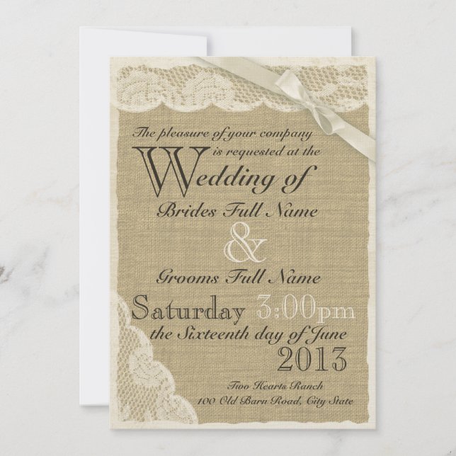 Invitation Antique Mariage campagnard en dentelle blanche (Devant)