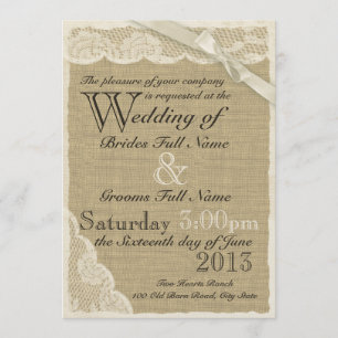 Invitation Antique Mariage campagnard en dentelle blanche