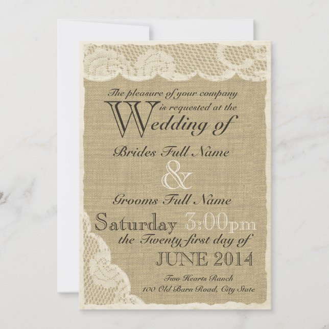 Invitation Antique Mariage campagnard en dentelle blanche (Devant)