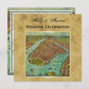Invitation Antique New York City Map Distressed BG SQ Mariage