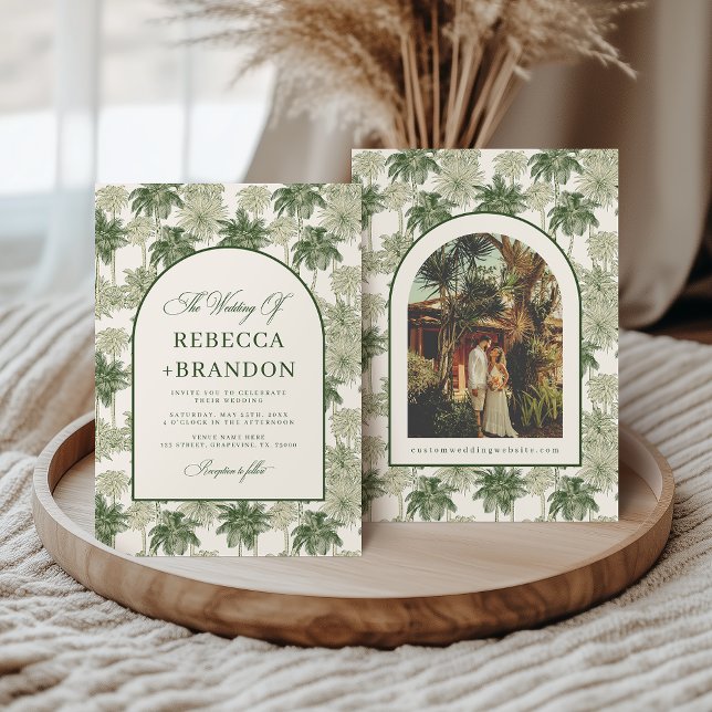 Invitation Antique Palm Tree Toile De Jouy Beach Wedding (Créateur téléchargé)