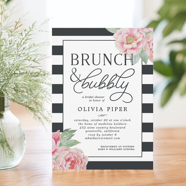 Invitation Antique Peony Brunch & Bubbly Fête des mariées Inv (Créateur téléchargé)