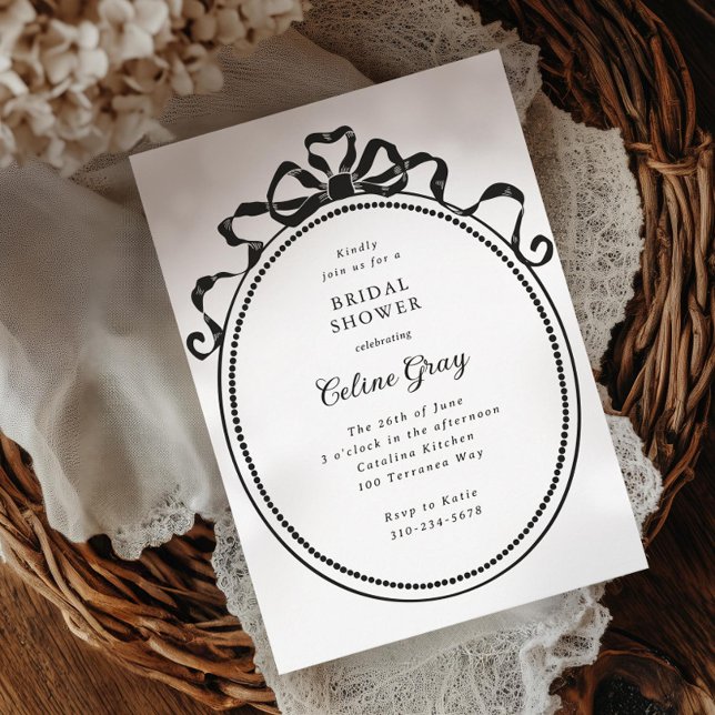 Invitation Antique Ribbon Bow Victorian Frame Fête des mariée (Créateur téléchargé)