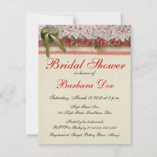 Invitation Antique Rose dentelle Rustique Rouge Victorien Bur