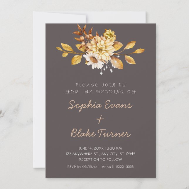 Invitation Antique Rustique Doux Floral Cendres Gris Mariage (Devant)