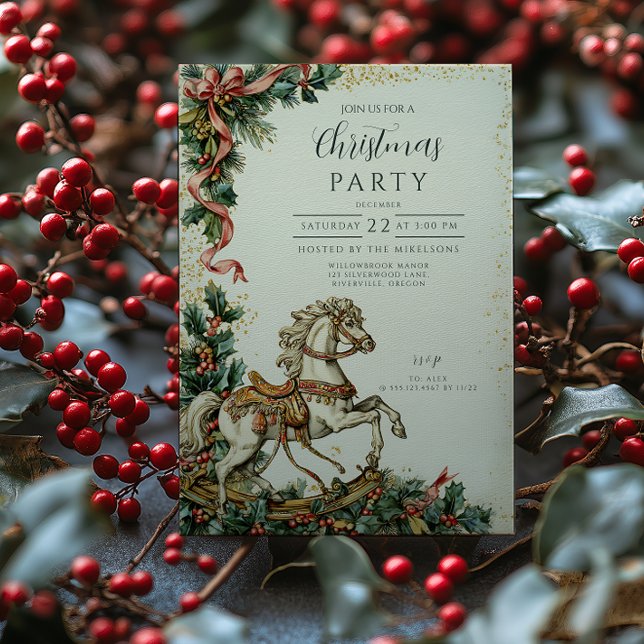 Invitation Antique vacances Rocse Horse Noël (Créateur téléchargé)