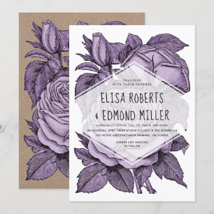 Invitation Antique violet rose vintage mariage floral