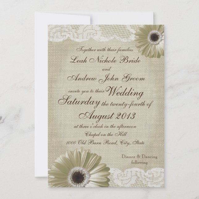 Invitation Antique White Daisy et Lace Mariage (Devant)