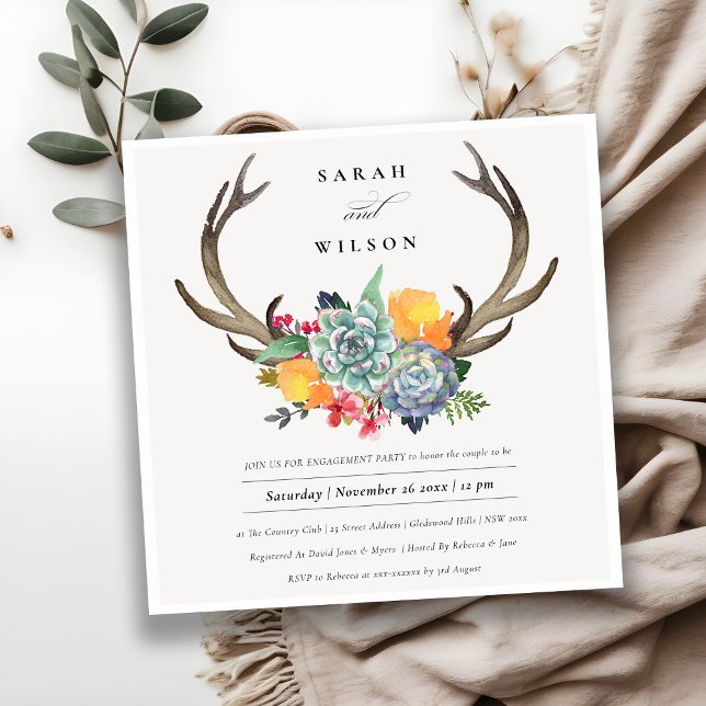INVITATION ANTLER BOHEMIAN ALLURE FIANÇAILLES FLORAL SUCCULEN (Créateur téléchargé)