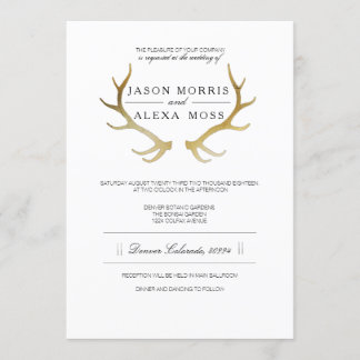 Invitation Antler en or rustique | Mariage élégant