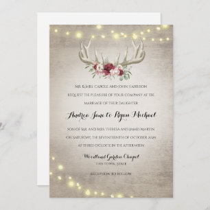 Invitation Antlers de cerfs et lumières à cordes Mariage rust