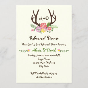 Invitation Antlers dîner de répétition mariage monogramme flo