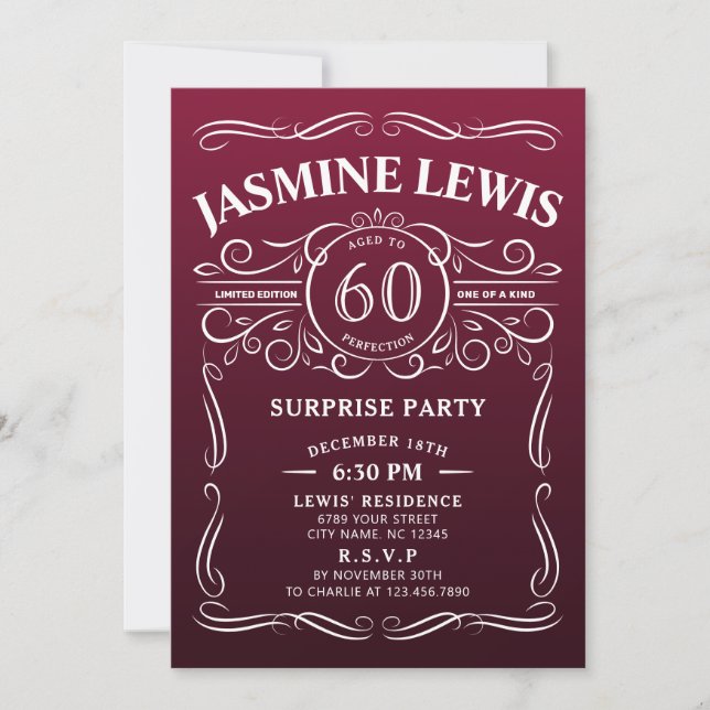 Invitation Any Age marsala whiskey surprise 60e anniversaire (Devant)