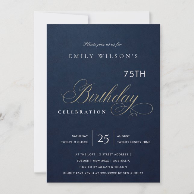 INVITATION ANY AGE SIMPLE NAVY GOLD TYPOGRAPHY BIRTHDAY (Devant)