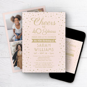 Invitation ANY Birthday Cheers Blush Rose et Or 4 Photo