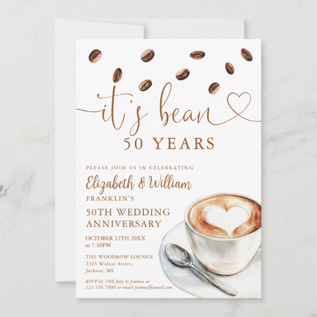 Invitation Any Wedding Anniversary Year Coffee Themed (Devant)