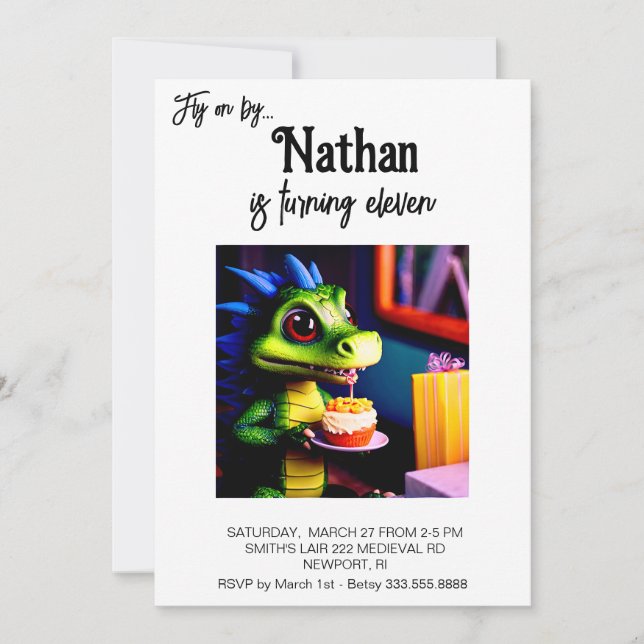 Invitation *~* AP88 PHOTO Baby Dragon fête d'anniversaire (Devant)