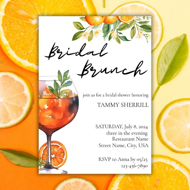 Invitation Aperol Spritz Eau de Fleur d'Oranger Aquarelle Bru (Créateur téléchargé)