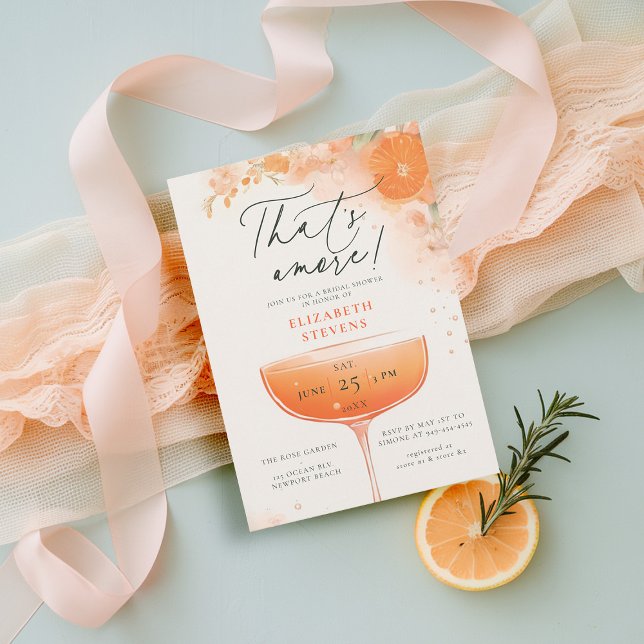 Invitation Aperol Spritz Orange Cocktail Amore Fête des marié (aperol spritz bridal shower invitation citrus cocktail theme floral brunch garden pool party amore)