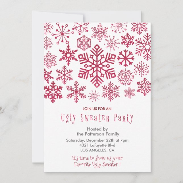 Invitation Appel à la fête de pull moche Business Snowflakes (Devant)