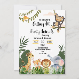 Invitation appel à tous les animaux de fête baby shower safar