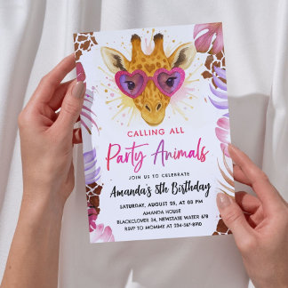 Invitation Appel à tous les animaux de fête - Giraffe Anniver
