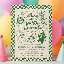 Appel à tous les animaux de fête Vert RETRO 1er An