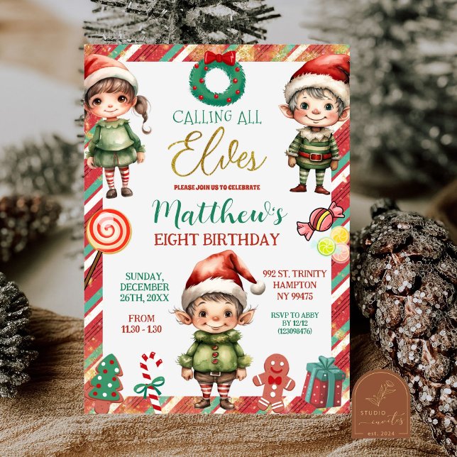 Invitation Appel à tous les elfes Noël Anniversaire de enfant (Créateur téléchargé)