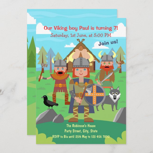 Invitation Appel à tous les enfants vikings pour une Invitati (Devant / Derrière)