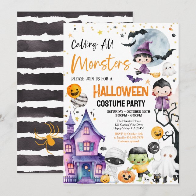 Invitation Appel à tous les Monstres Costume Party enfants (Devant / Derrière)