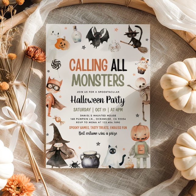 Invitation Appel à tous les monstres Éffrayant Enfants Hallow (Créateur téléchargé)