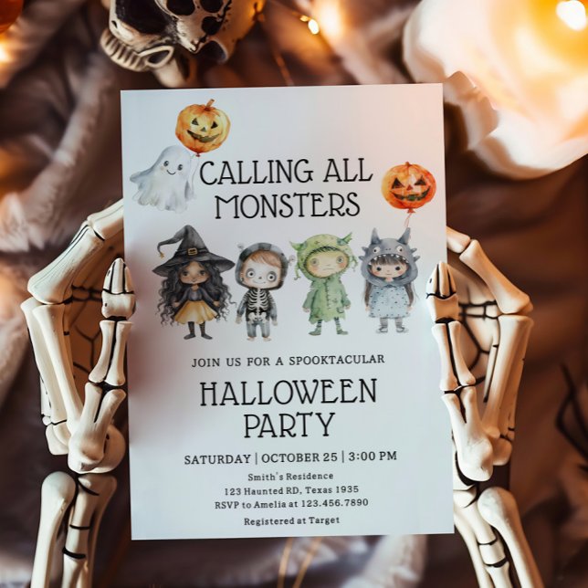 Invitation Appel à tous les monstres fête d'Halloween (Calling All Monsters Kids Costume Halloween Party Invitation)