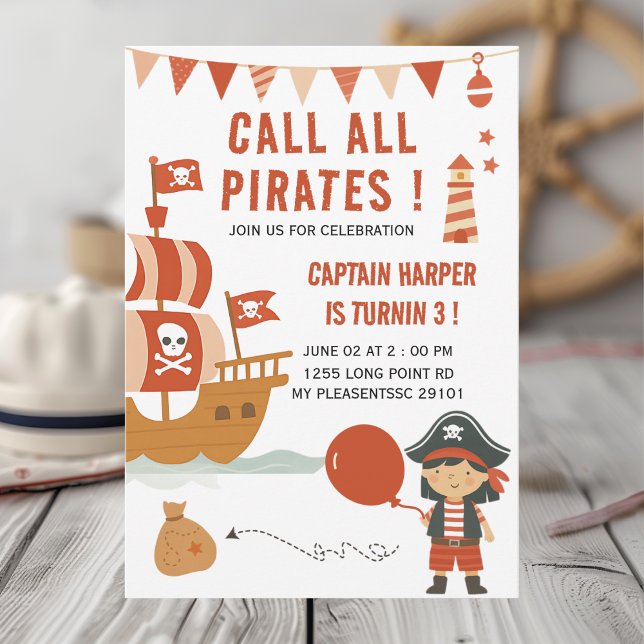 Invitation Appel à tous les pirates Fête d'anniversaire pour  (Créateur téléchargé)