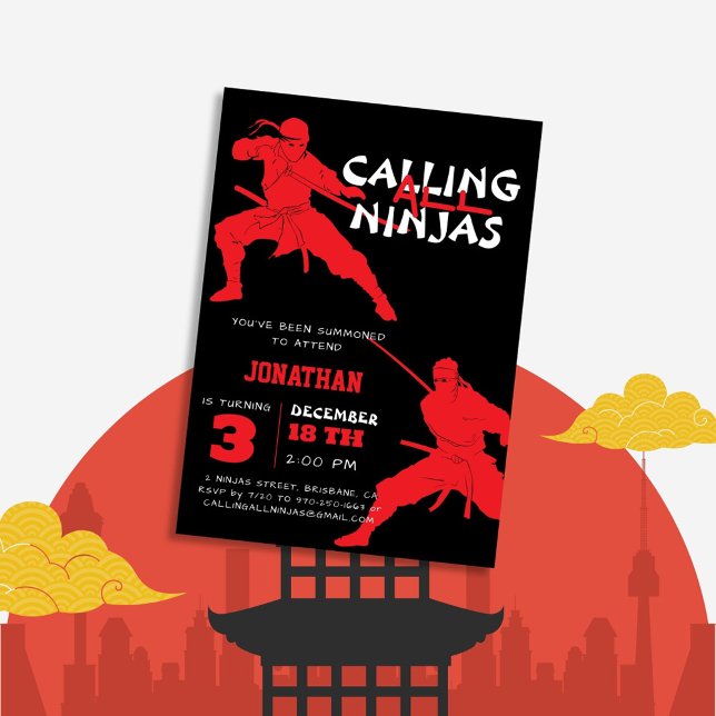 Invitation Appel de tous les Ninjas 3e Anniversaire de enfant (Créateur téléchargé)