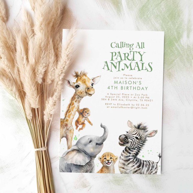 Invitation Appelant Tous Les Animaux De Fête Cute Safari Anni (Safari Animals Cute Birthday Invitations)