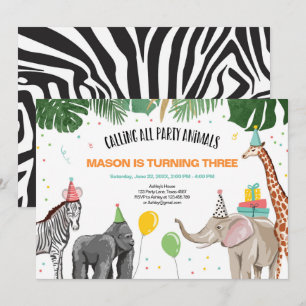 Invitation Appelant tous les fêtards zoo anniversaire sauvage