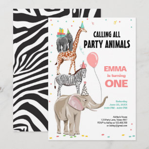 Invitation Appelant tous les fêtards zoo anniversaire sauvage