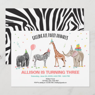 Invitation Appelant tous les fêtards zoo anniversaire sauvage