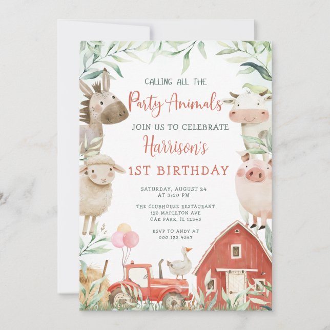 Invitation Appeler tous les animaux de fête ferme Anniversair (Devant)